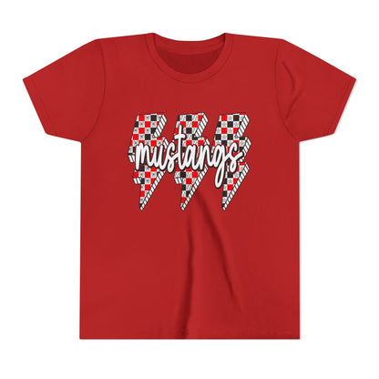 Youth Short Sleeve Tee with Mustangs Design – Perfect for Sports Fans, Team Spirit, Gifts, Birthdays, Back to School