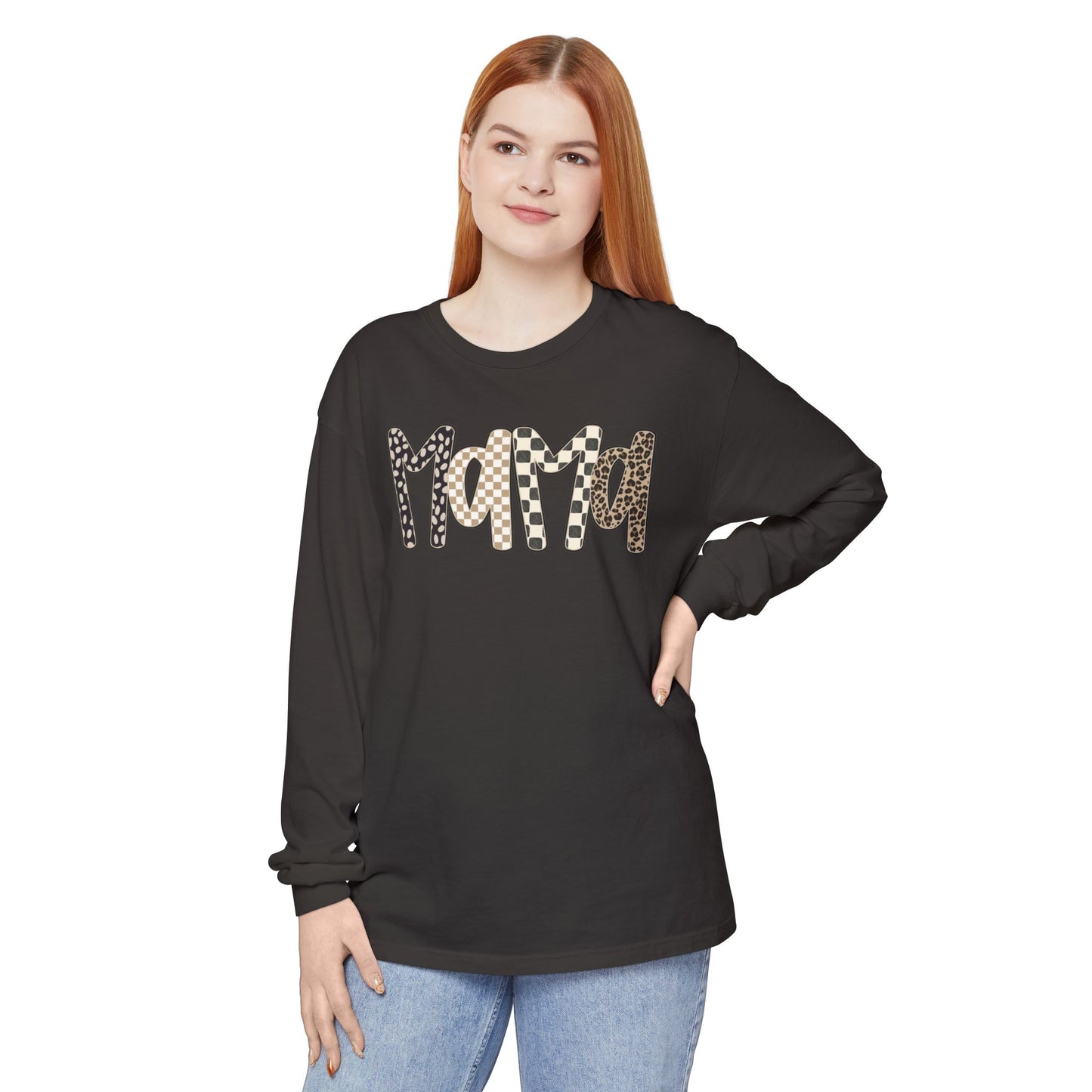 Mama Leopard Checkered Long Sleeve Tee