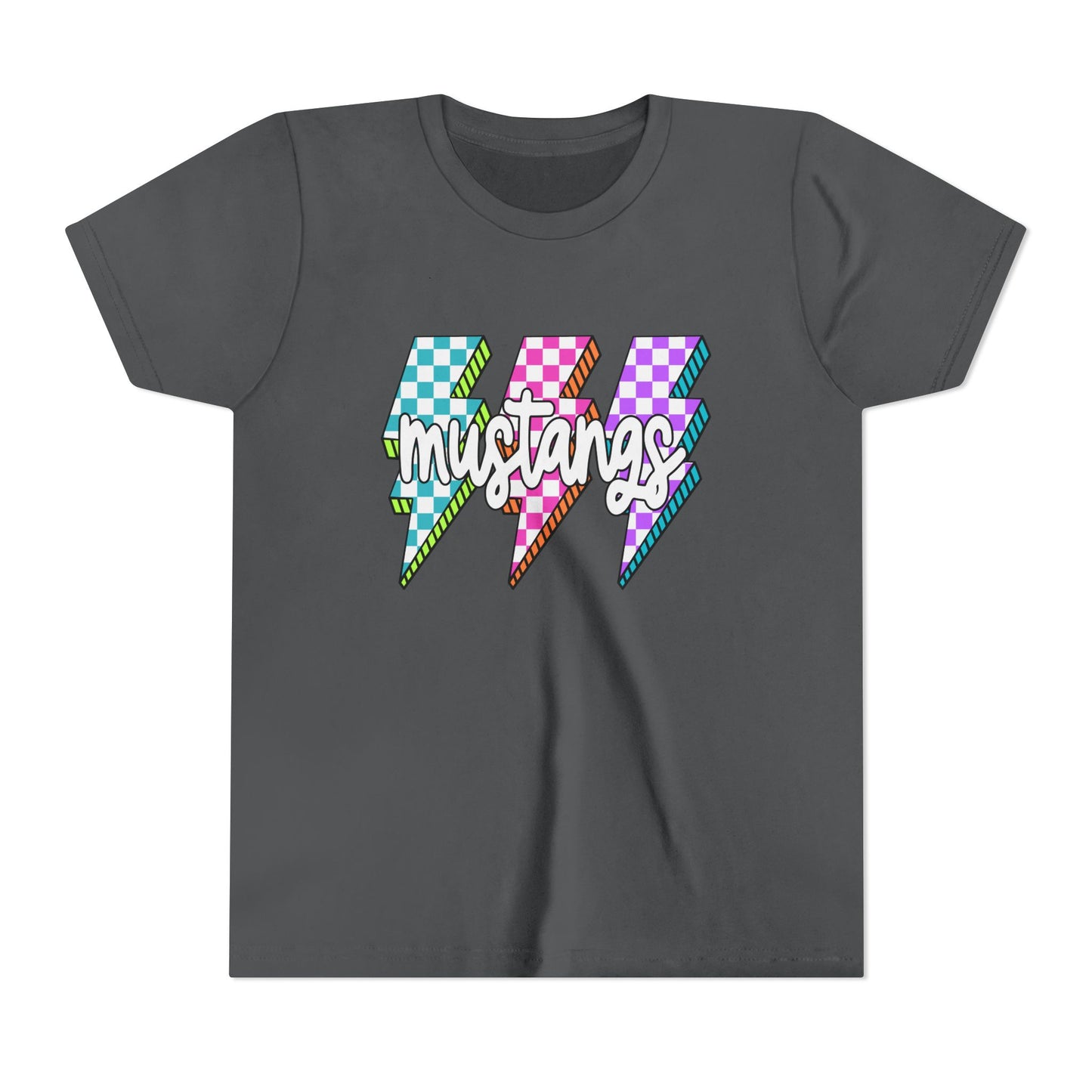 Vibrant Youth Tee - ‘Mustangs’ Graphic Short Sleeve Shirt for Kids, Perfect for Birthdays, Sports, Back to School, Gifts, and Casual Wear