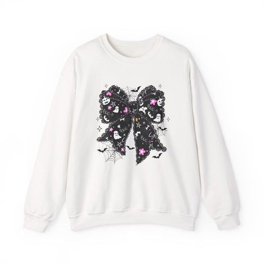 Chic Floral Bow Sweatshirt, Unisex Crewneck, Cozy Fall Fashion, Gift for Her, Perfect for Halloween & Everyday Style