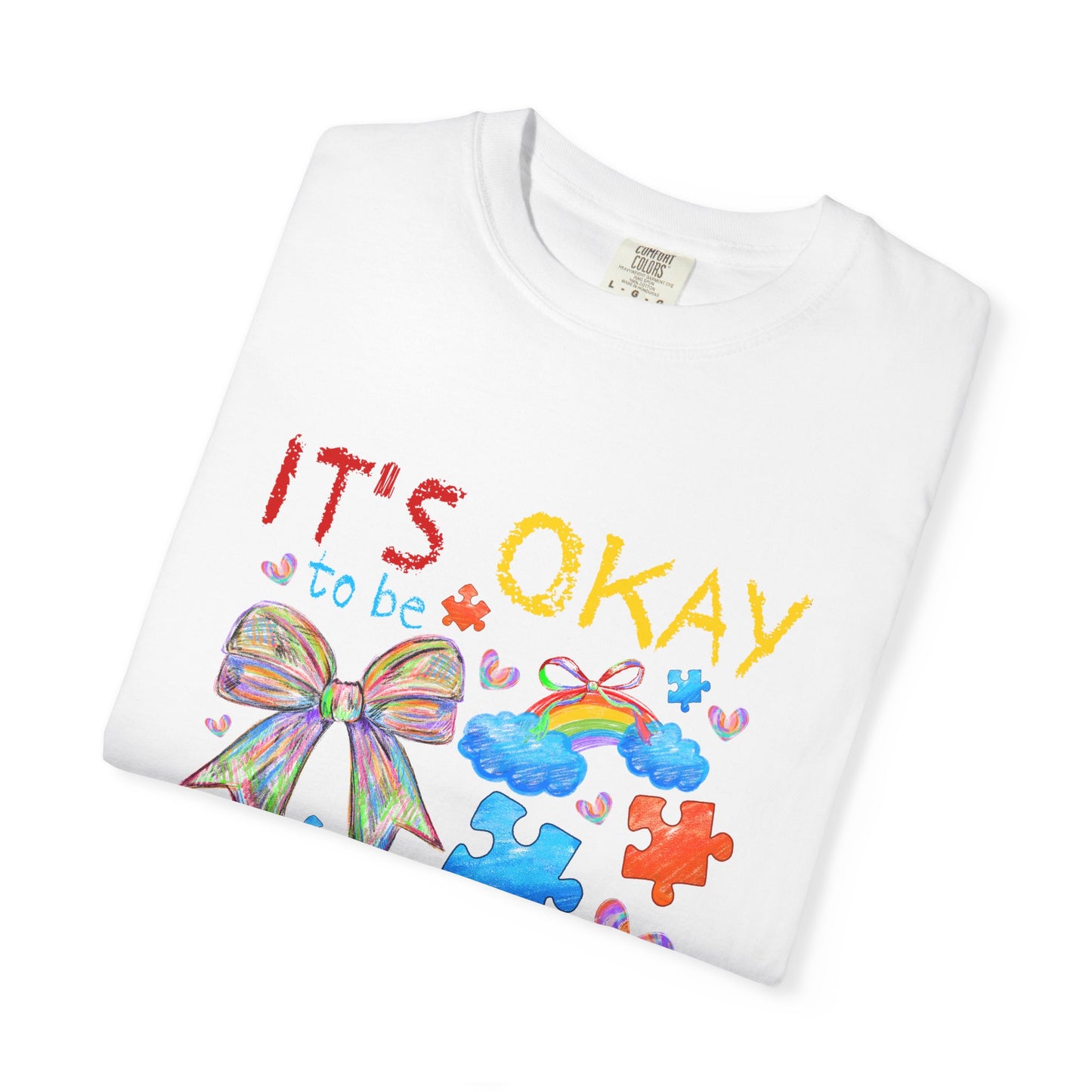 Unisex Garment-Dyed T-Shirt with Inspirational Message - It's Okay to be Different, Rainbow Puzzle Tee, Gift for Autism Awareness, [...]