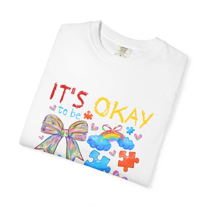 Unisex Garment-Dyed T-Shirt with Inspirational Message - It's Okay to be Different, Rainbow Puzzle Tee, Gift for Autism Awareness, [...]