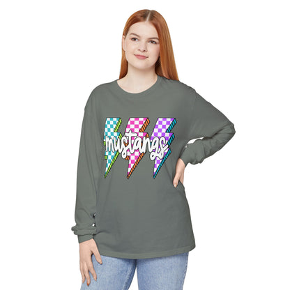 Colorful Mustangs Garment-Dyed Long Sleeve Tee, Unisex T-Shirt, Casual Wear, Gift for Mustang Lovers, Retro Graphic Shirt