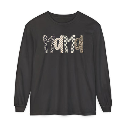 Mama Leopard Checkered Long Sleeve Tee