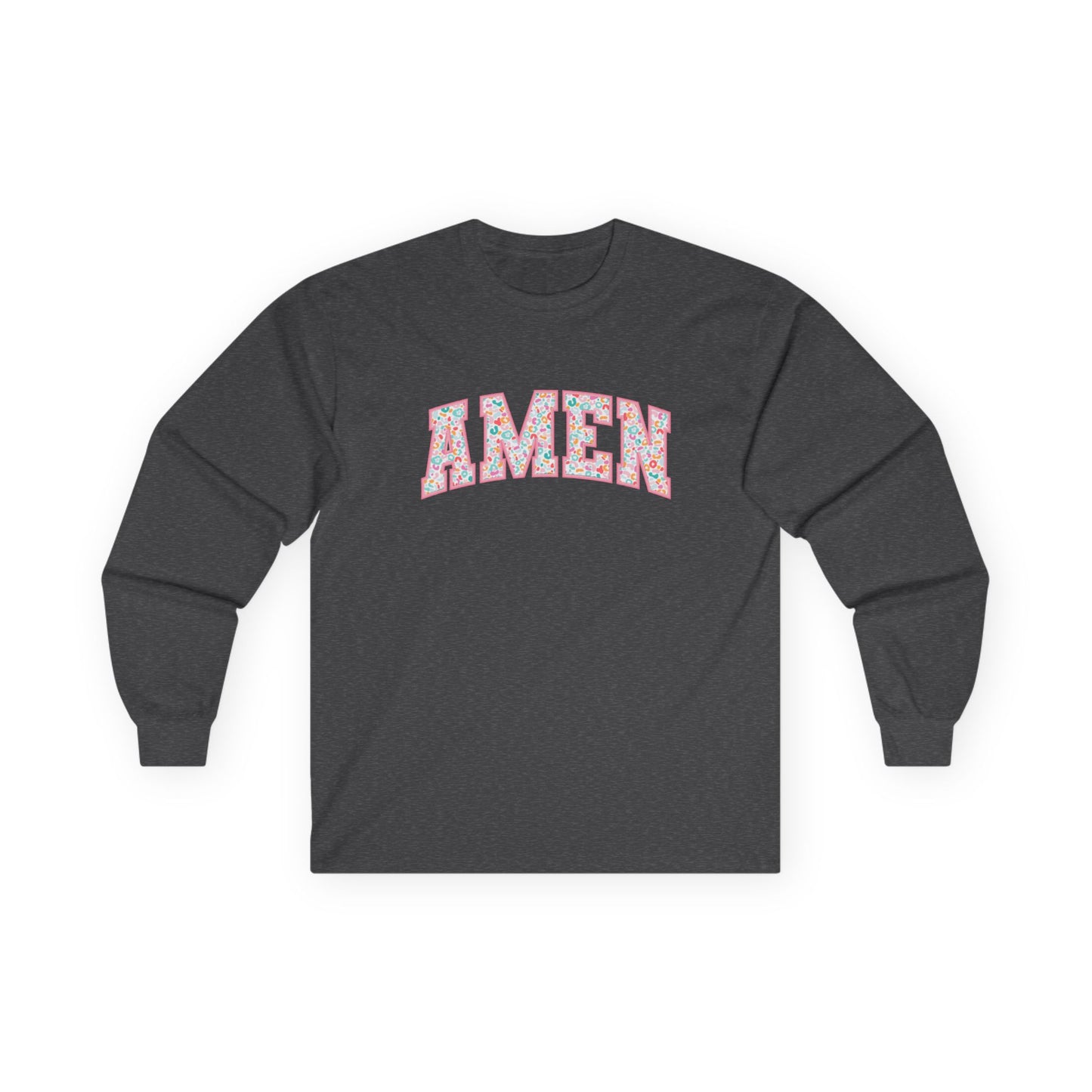 Amen Floral Long Sleeve Tee — White Cotton Graphic Shirt