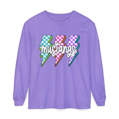Colorful Mustangs Garment-Dyed Long Sleeve Tee, Unisex T-Shirt, Casual Wear, Gift for Mustang Lovers, Retro Graphic Shirt