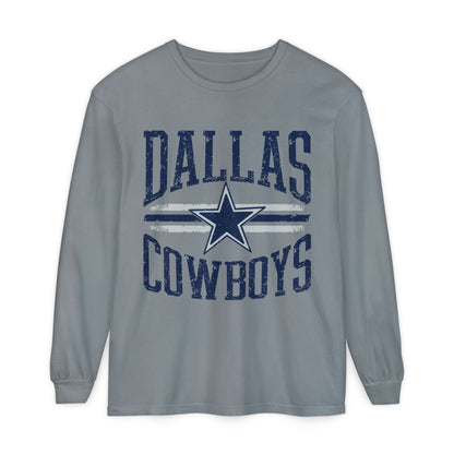 Dallas Cowboys Garment-Dyed Long Sleeve T-Shirt - Perfect for Game Days, Tailgating, Football Season, Sports Fans, Casual Wear