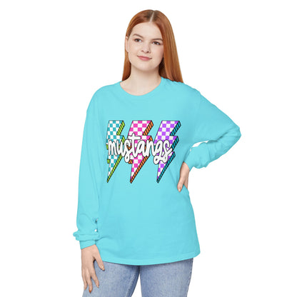 Colorful Mustangs Garment-Dyed Long Sleeve Tee, Unisex T-Shirt, Casual Wear, Gift for Mustang Lovers, Retro Graphic Shirt