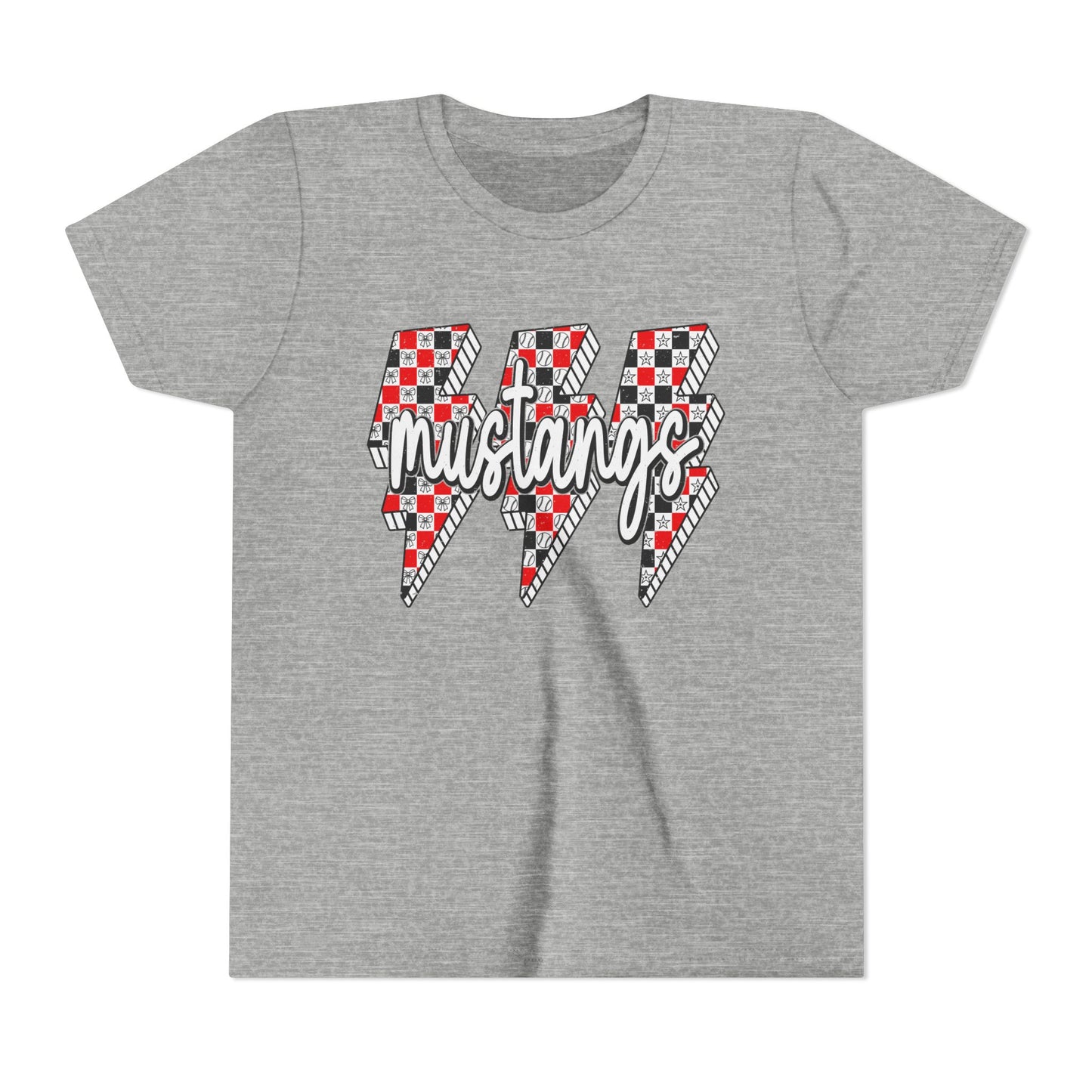 Youth Short Sleeve Tee with Mustangs Design – Perfect for Sports Fans, Team Spirit, Gifts, Birthdays, Back to School