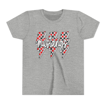 Youth Short Sleeve Tee with Mustangs Design – Perfect for Sports Fans, Team Spirit, Gifts, Birthdays, Back to School