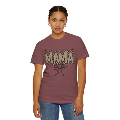 Mama Graphic T-Shirt — Retro Patch Lettering with Bow