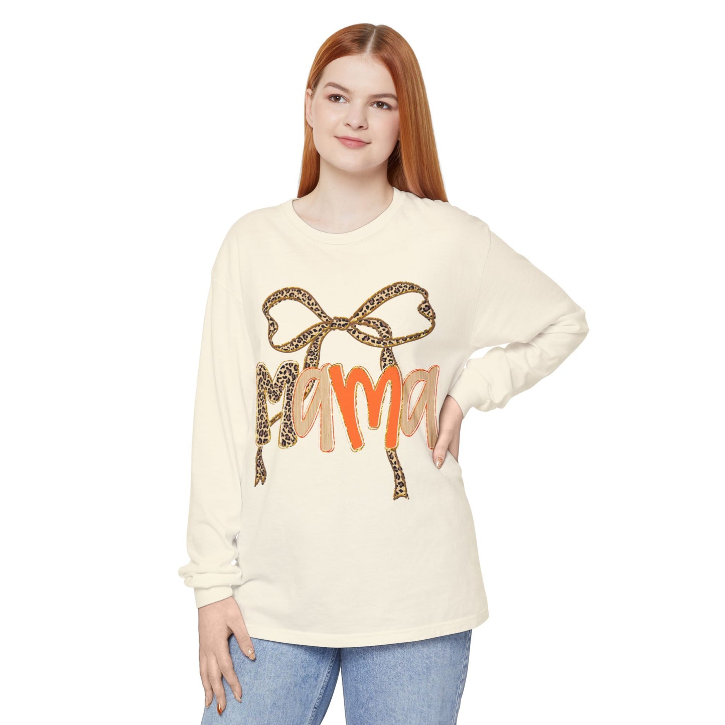 Mama Leopard Print Long Sleeve Tee, Cute Mama Shirt, Gift for Moms, Fall Fashion, Casual Wear, Birthday Gift for Her