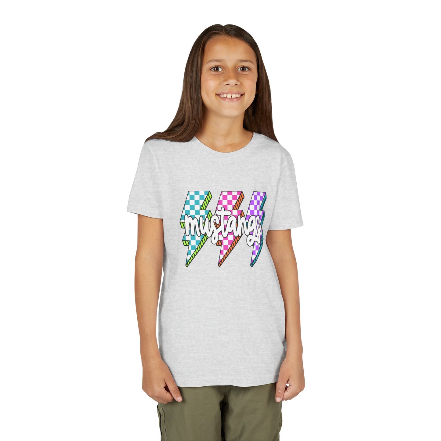 Vibrant Youth Tee - ‘Mustangs’ Graphic Short Sleeve Shirt for Kids, Perfect for Birthdays, Sports, Back to School, Gifts, and Casual Wear