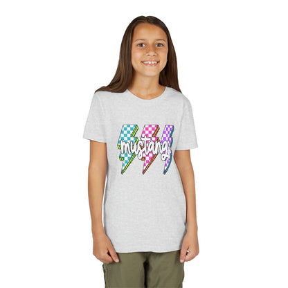 Vibrant Youth Tee - ‘Mustangs’ Graphic Short Sleeve Shirt for Kids, Perfect for Birthdays, Sports, Back to School, Gifts, and Casual Wear