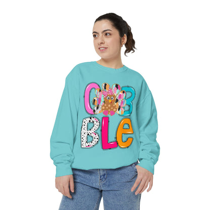 Cozy & Fun Garment-Dyed Sweatshirt with Colorful 'GOBBLE' Design