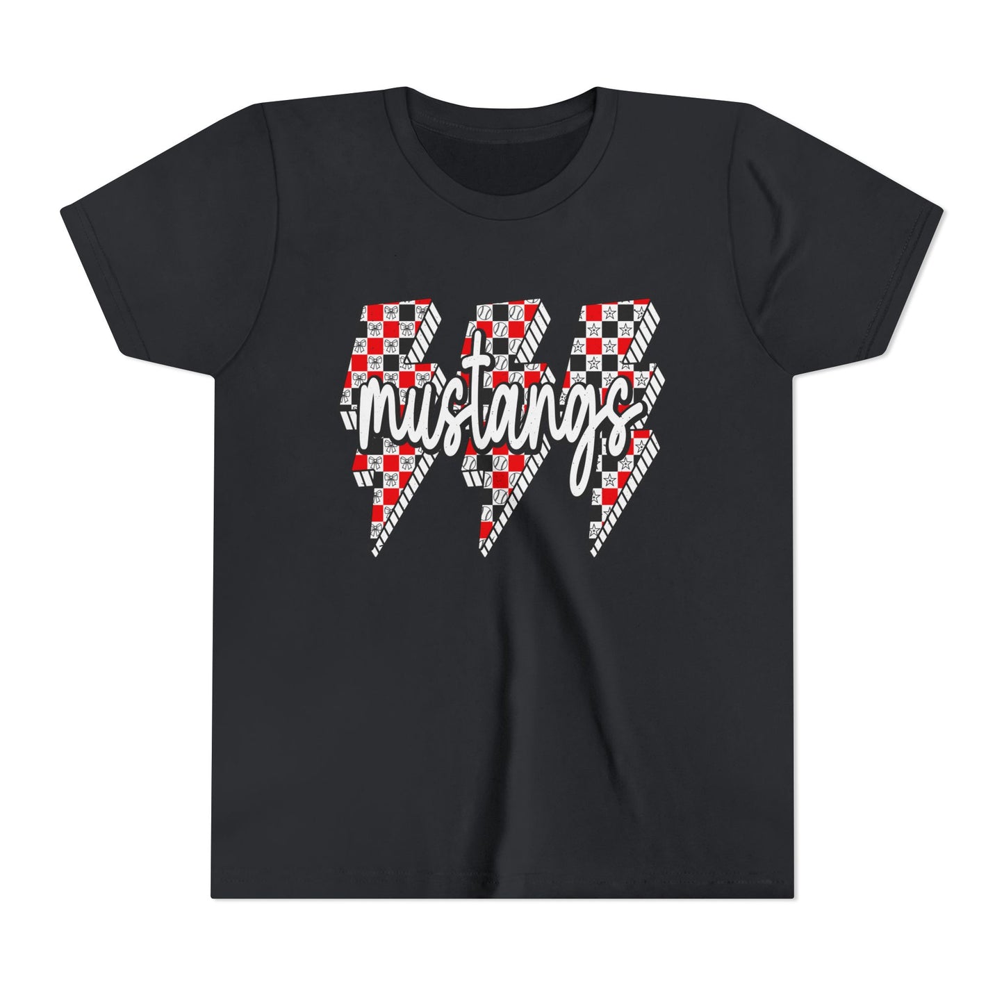 Youth Short Sleeve Tee with Mustangs Design – Perfect for Sports Fans, Team Spirit, Gifts, Birthdays, Back to School