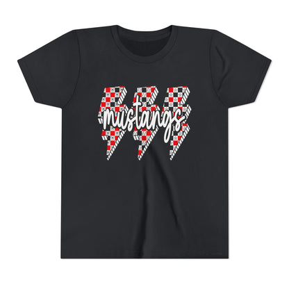 Youth Short Sleeve Tee with Mustangs Design – Perfect for Sports Fans, Team Spirit, Gifts, Birthdays, Back to School