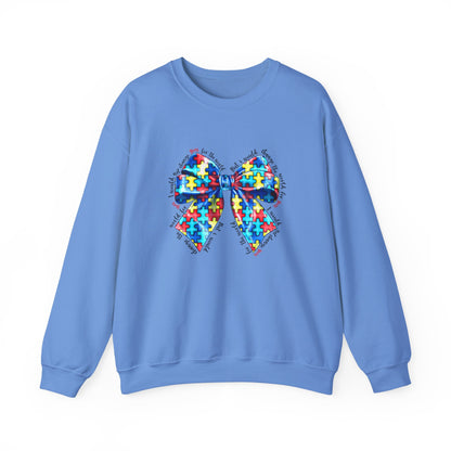 Autism Awareness Puzzle Bow Sweatshirt, Unisex Crewneck, Cozy Gift for Families, Support Autism, Everyday Wear, Holiday Apparel
