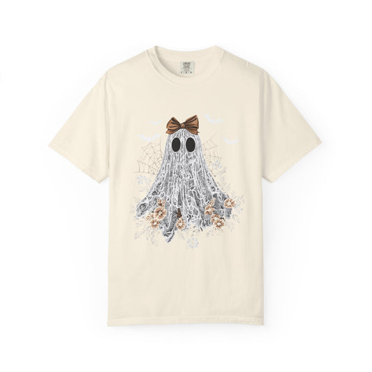 Ghostly Charm Garment-Dyed T-Shirt - Whimsical Halloween Tee, Casual Wear, Unisex Gift, Spooky Decor, Fall Fashion