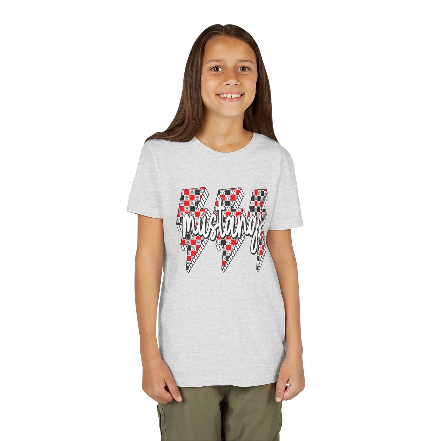 Youth Short Sleeve Tee with Mustangs Design – Perfect for Sports Fans, Team Spirit, Gifts, Birthdays, Back to School