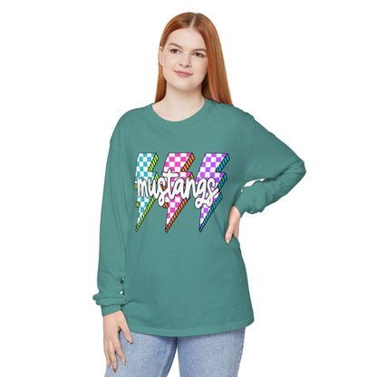Colorful Mustangs Garment-Dyed Long Sleeve Tee, Unisex T-Shirt, Casual Wear, Gift for Mustang Lovers, Retro Graphic Shirt