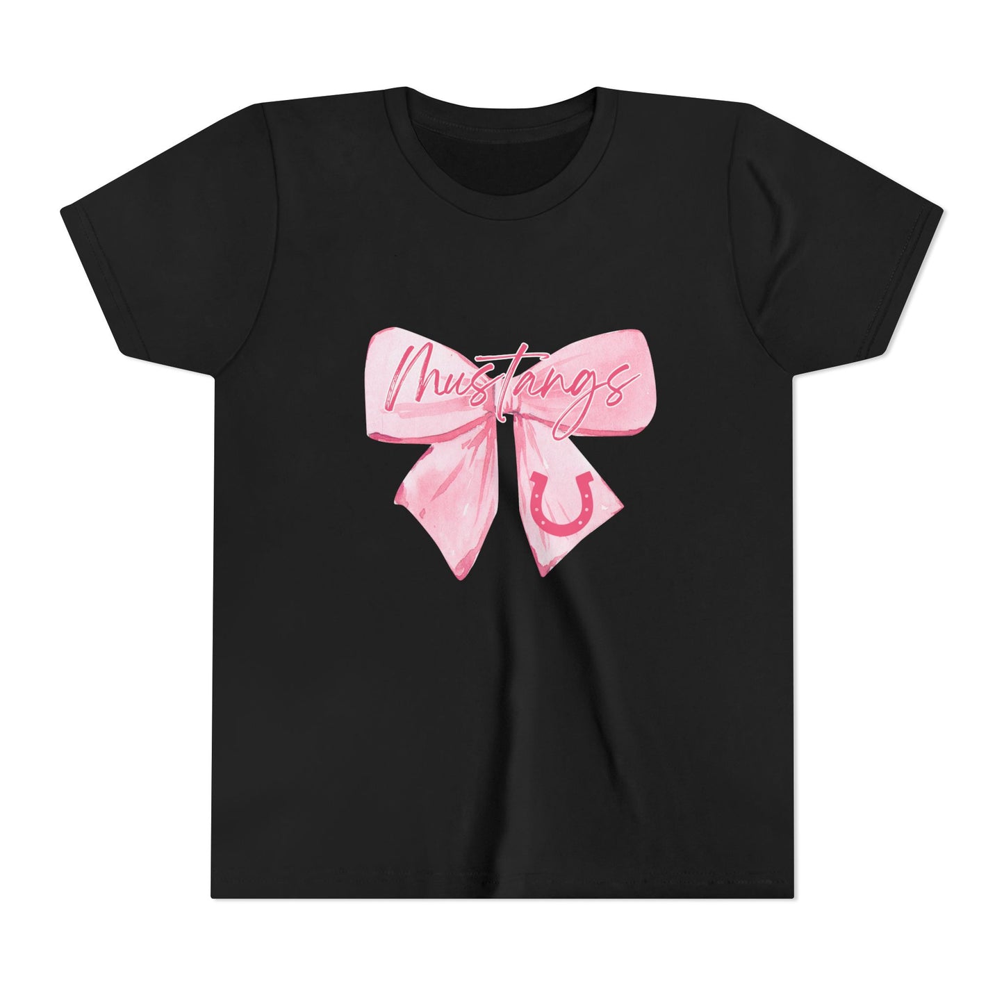 Pink Bow Mustangs Youth Tee, Perfect for Equestrian Lovers, Gift for Birthdays, Casual Wear, Rodeo Events