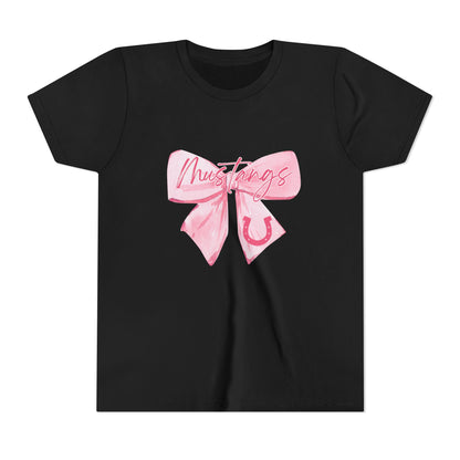 Pink Bow Mustangs Youth Tee, Perfect for Equestrian Lovers, Gift for Birthdays, Casual Wear, Rodeo Events