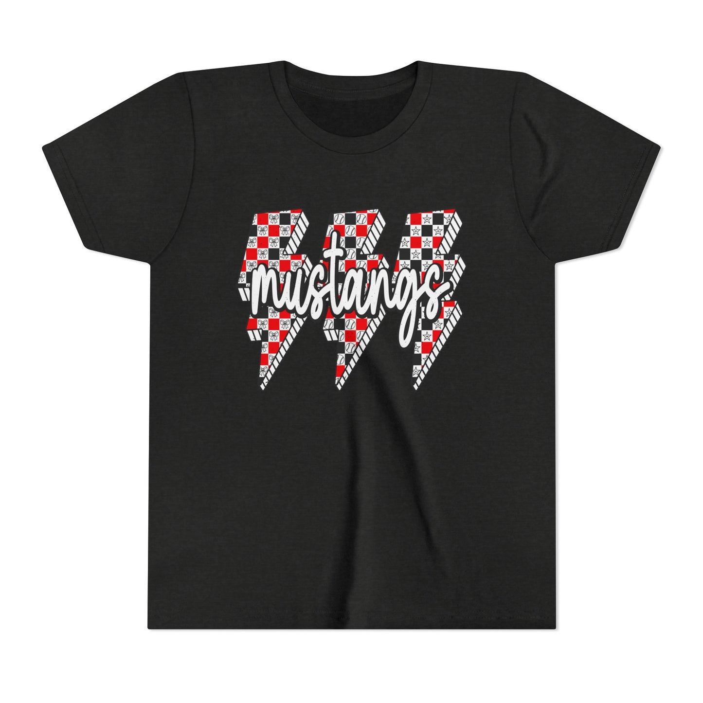 Youth Short Sleeve Tee with Mustangs Design – Perfect for Sports Fans, Team Spirit, Gifts, Birthdays, Back to School