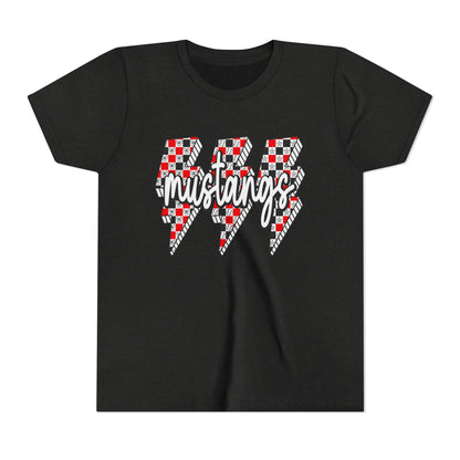 Youth Short Sleeve Tee with Mustangs Design – Perfect for Sports Fans, Team Spirit, Gifts, Birthdays, Back to School