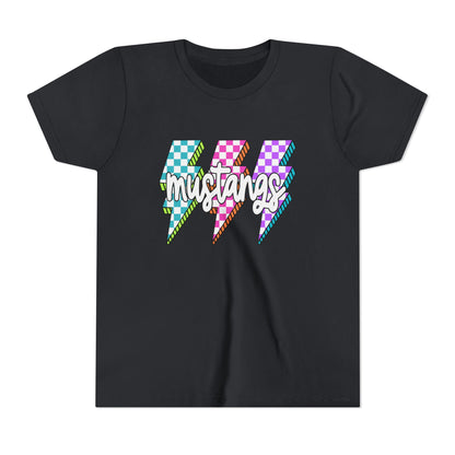 Vibrant Youth Tee - ‘Mustangs’ Graphic Short Sleeve Shirt for Kids, Perfect for Birthdays, Sports, Back to School, Gifts, and Casual Wear