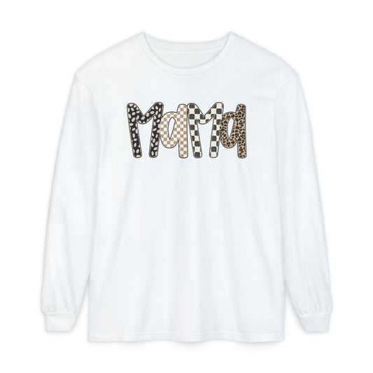 Mama Leopard Checkered Long Sleeve Tee