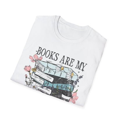 Books Are My Therapy Unisex Softstyle T-Shirt, Book Lover Gift, Reading Shirt, Literary Gift, Bookish Apparel, Cozy Outfit