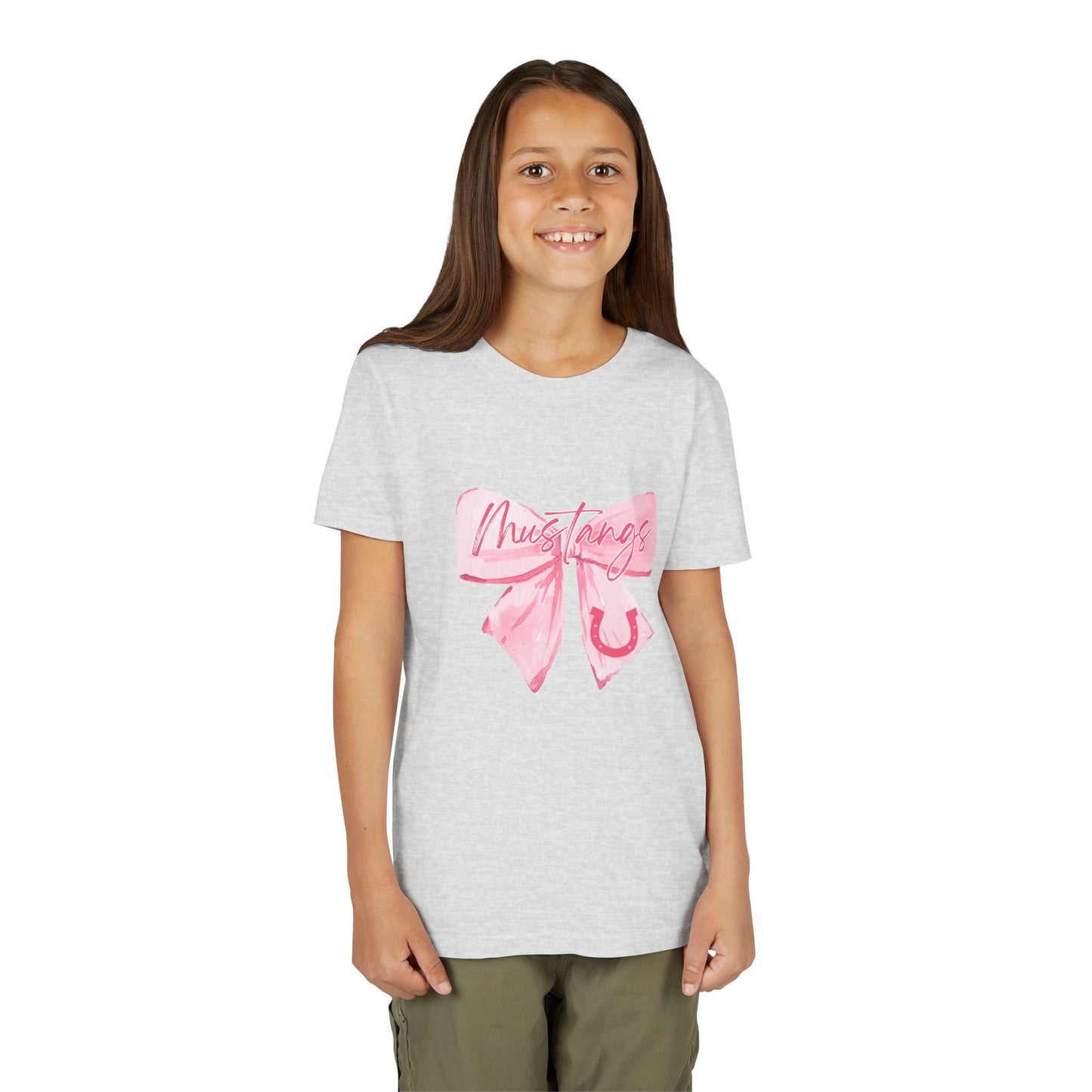 Pink Bow Mustangs Youth Tee, Perfect for Equestrian Lovers, Gift for Birthdays, Casual Wear, Rodeo Events