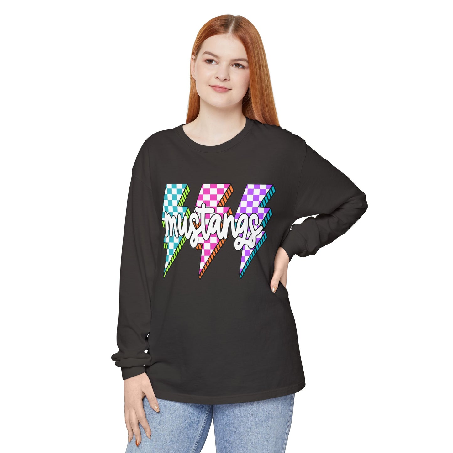 Colorful Mustangs Garment-Dyed Long Sleeve Tee, Unisex T-Shirt, Casual Wear, Gift for Mustang Lovers, Retro Graphic Shirt