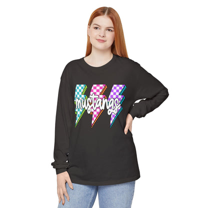 Colorful Mustangs Garment-Dyed Long Sleeve Tee, Unisex T-Shirt, Casual Wear, Gift for Mustang Lovers, Retro Graphic Shirt