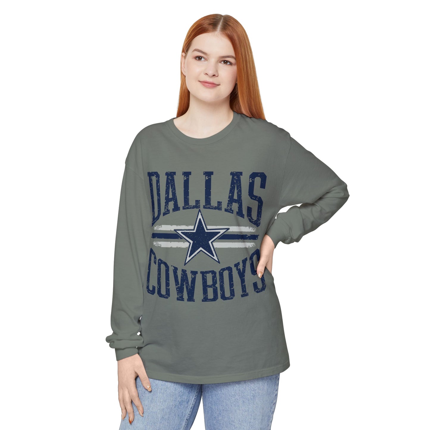 Dallas Cowboys Garment-Dyed Long Sleeve T-Shirt - Perfect for Game Days, Tailgating, Football Season, Sports Fans, Casual Wear
