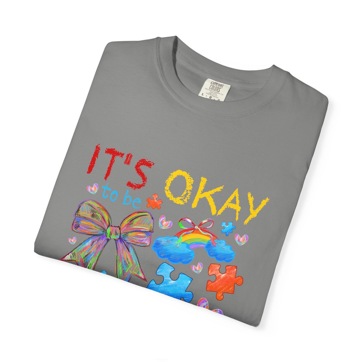 Unisex Garment-Dyed T-Shirt with Inspirational Message - It's Okay to be Different, Rainbow Puzzle Tee, Gift for Autism Awareness, [...]