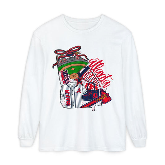 Atlanta Braves Garment-Dyed Long Sleeve T-Shirt, Baseball Fan Apparel, Team Spirit Wear, Sports Gift, Casual Outfit
