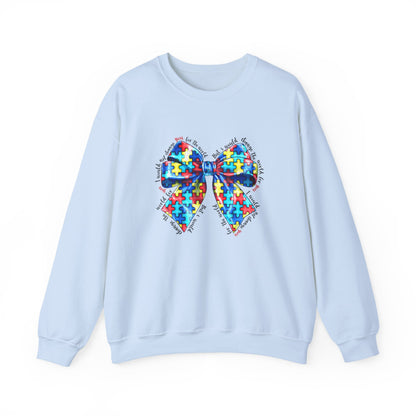 Autism Awareness Puzzle Bow Sweatshirt, Unisex Crewneck, Cozy Gift for Families, Support Autism, Everyday Wear, Holiday Apparel