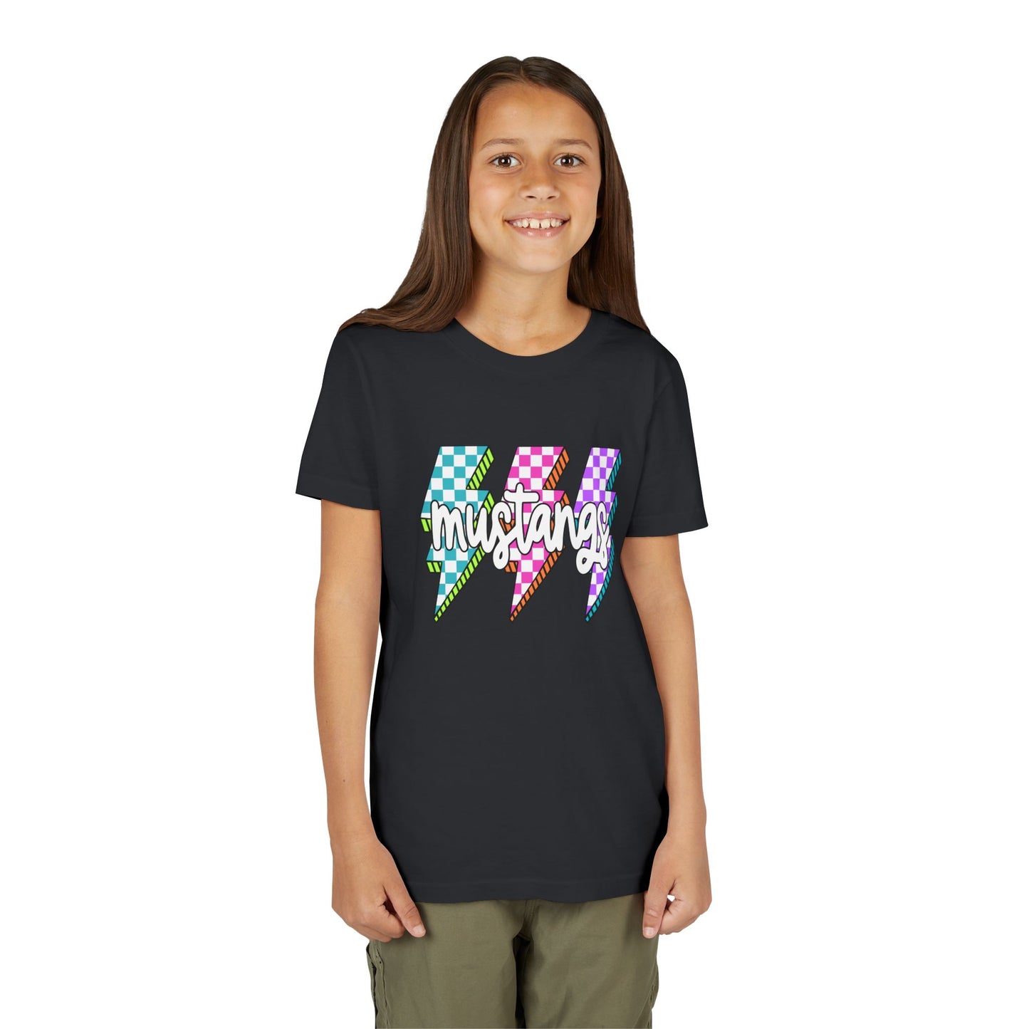 Vibrant Youth Tee - ‘Mustangs’ Graphic Short Sleeve Shirt for Kids, Perfect for Birthdays, Sports, Back to School, Gifts, and Casual Wear