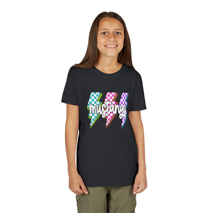 Vibrant Youth Tee - ‘Mustangs’ Graphic Short Sleeve Shirt for Kids, Perfect for Birthdays, Sports, Back to School, Gifts, and Casual Wear