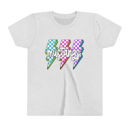 Vibrant Youth Tee - ‘Mustangs’ Graphic Short Sleeve Shirt for Kids, Perfect for Birthdays, Sports, Back to School, Gifts, and Casual Wear