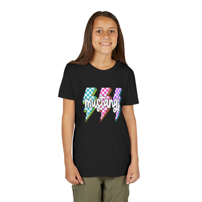 Vibrant Youth Tee - ‘Mustangs’ Graphic Short Sleeve Shirt for Kids, Perfect for Birthdays, Sports, Back to School, Gifts, and Casual Wear