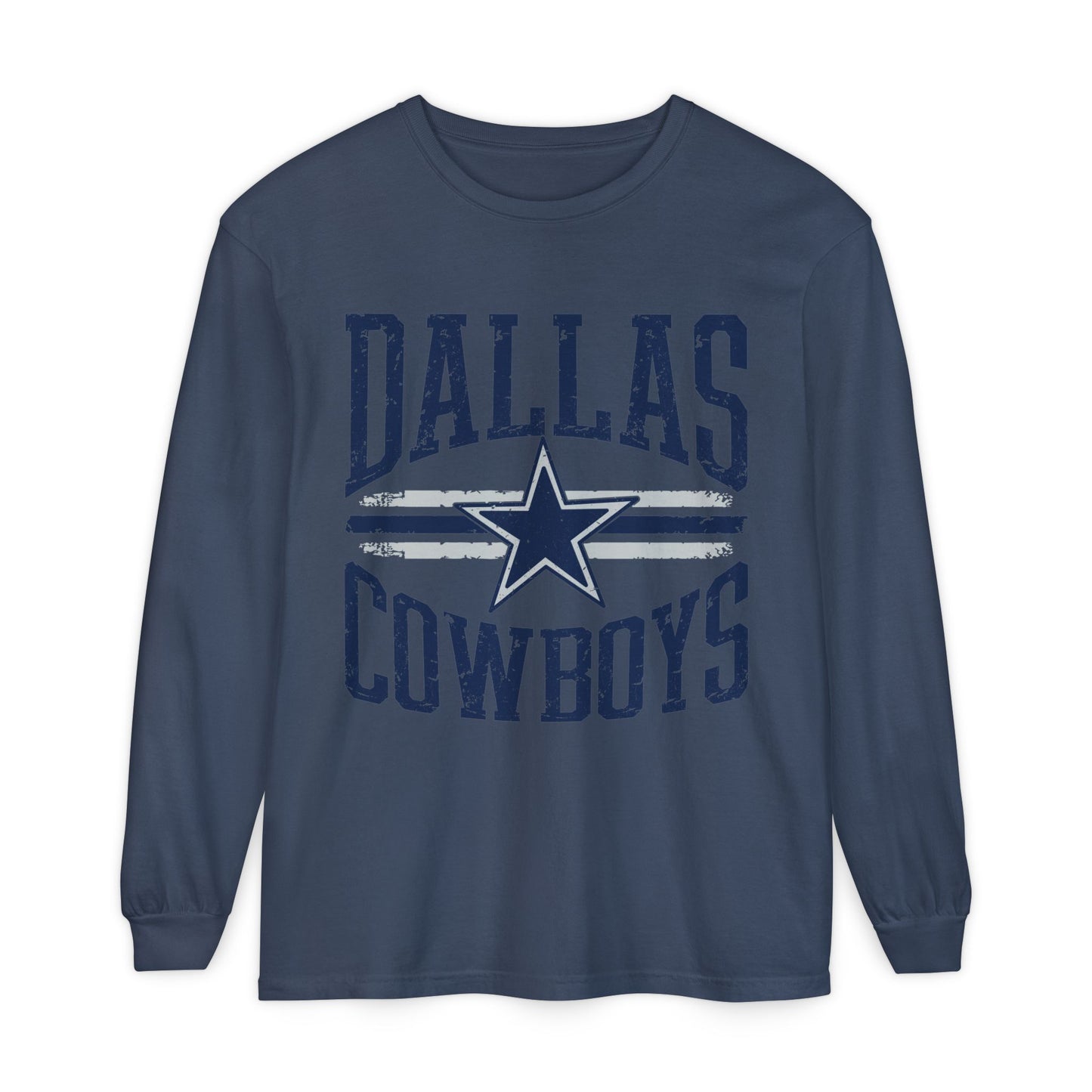 Dallas Cowboys Garment-Dyed Long Sleeve T-Shirt - Perfect for Game Days, Tailgating, Football Season, Sports Fans, Casual Wear