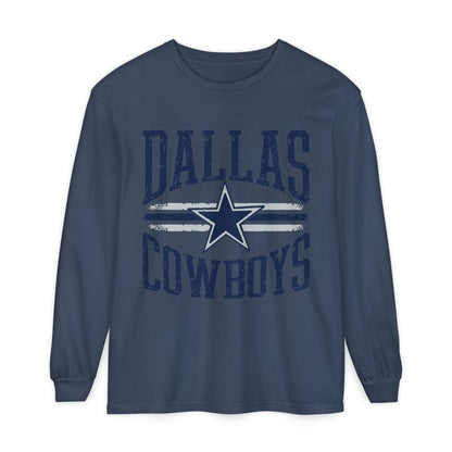 Dallas Cowboys Garment-Dyed Long Sleeve T-Shirt - Perfect for Game Days, Tailgating, Football Season, Sports Fans, Casual Wear