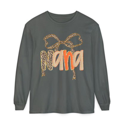 Nana Leopard Print Long Sleeve T-Shirt, Gift for Nana, Birthday Gift, Mother's Day Shirt, Animal Print Tee, Fall Apparel