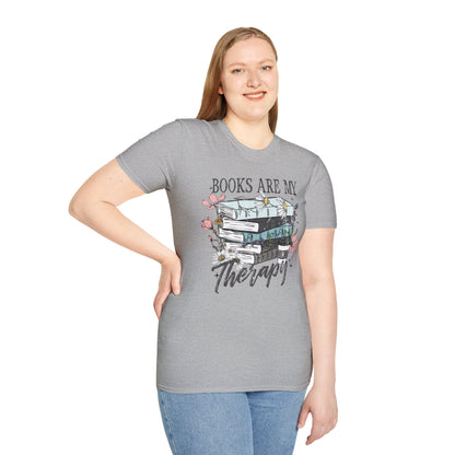 Books Are My Therapy Unisex Softstyle T-Shirt, Book Lover Gift, Reading Shirt, Literary Gift, Bookish Apparel, Cozy Outfit