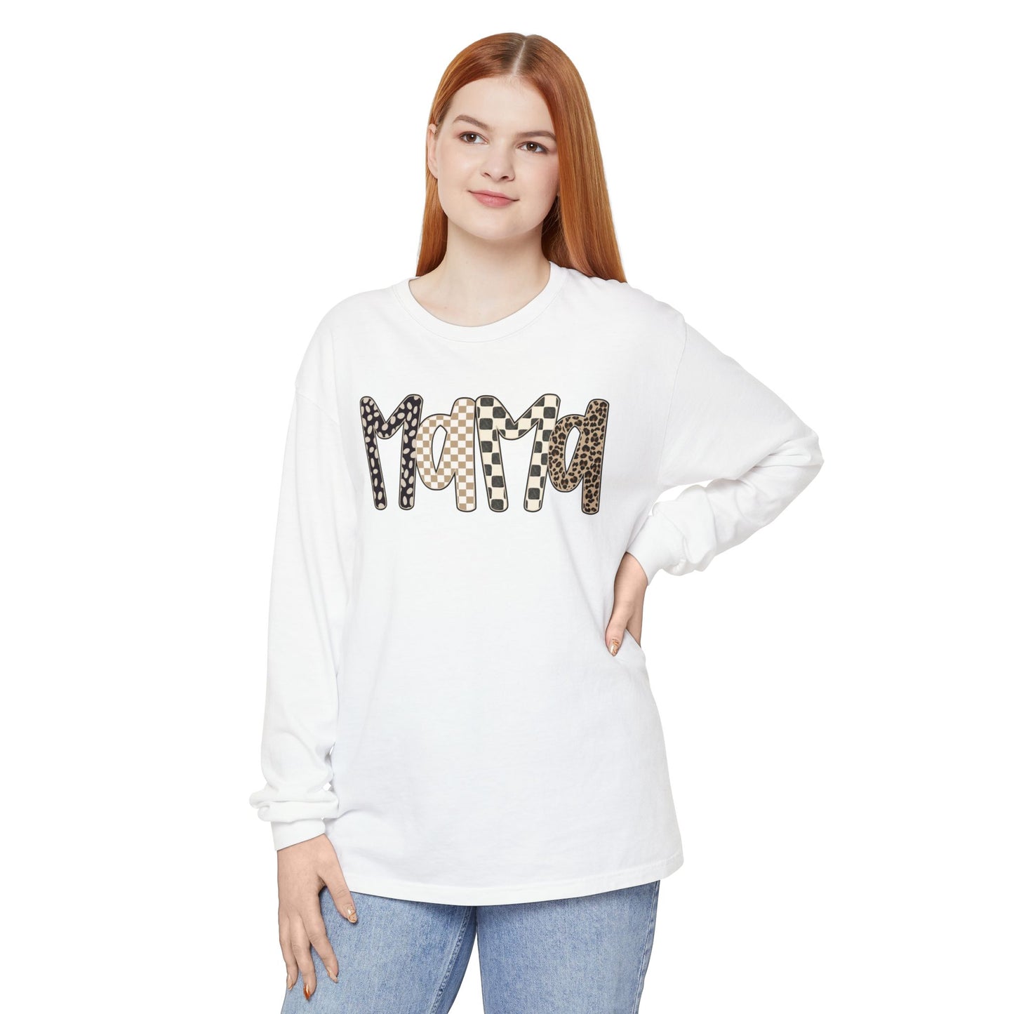 Mama Leopard Checkered Long Sleeve Tee