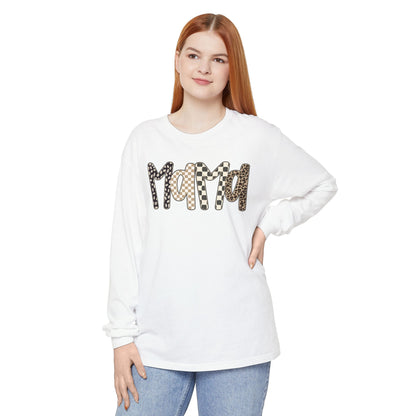 Mama Leopard Checkered Long Sleeve Tee