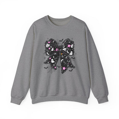 Chic Floral Bow Sweatshirt, Unisex Crewneck, Cozy Fall Fashion, Gift for Her, Perfect for Halloween & Everyday Style